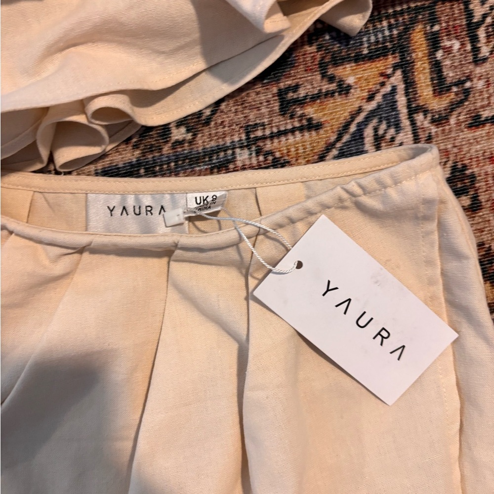 YAURA Elegant One-Shoulder Cream Dress - Picture 4 of 7